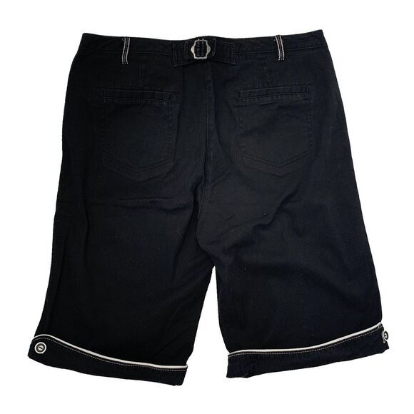 LARRY LEVINE Stretch Black with‎ White Trim Accent Women's Cuffed Shorts Size 8 - Picture 2 of 8